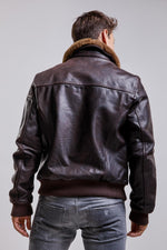 Striking brown lambskin aviator jacket with removable collar. - Image n°4