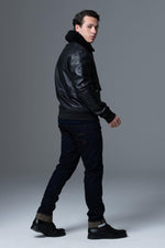 French Air and Space Force-endorsed lambskin aviator jacket in black. - Image n°7