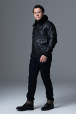 French Air and Space Force-endorsed lambskin aviator jacket in black. - Image n°9