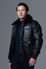 French Air and Space Force-endorsed lambskin aviator jacket in black. - Image n°1