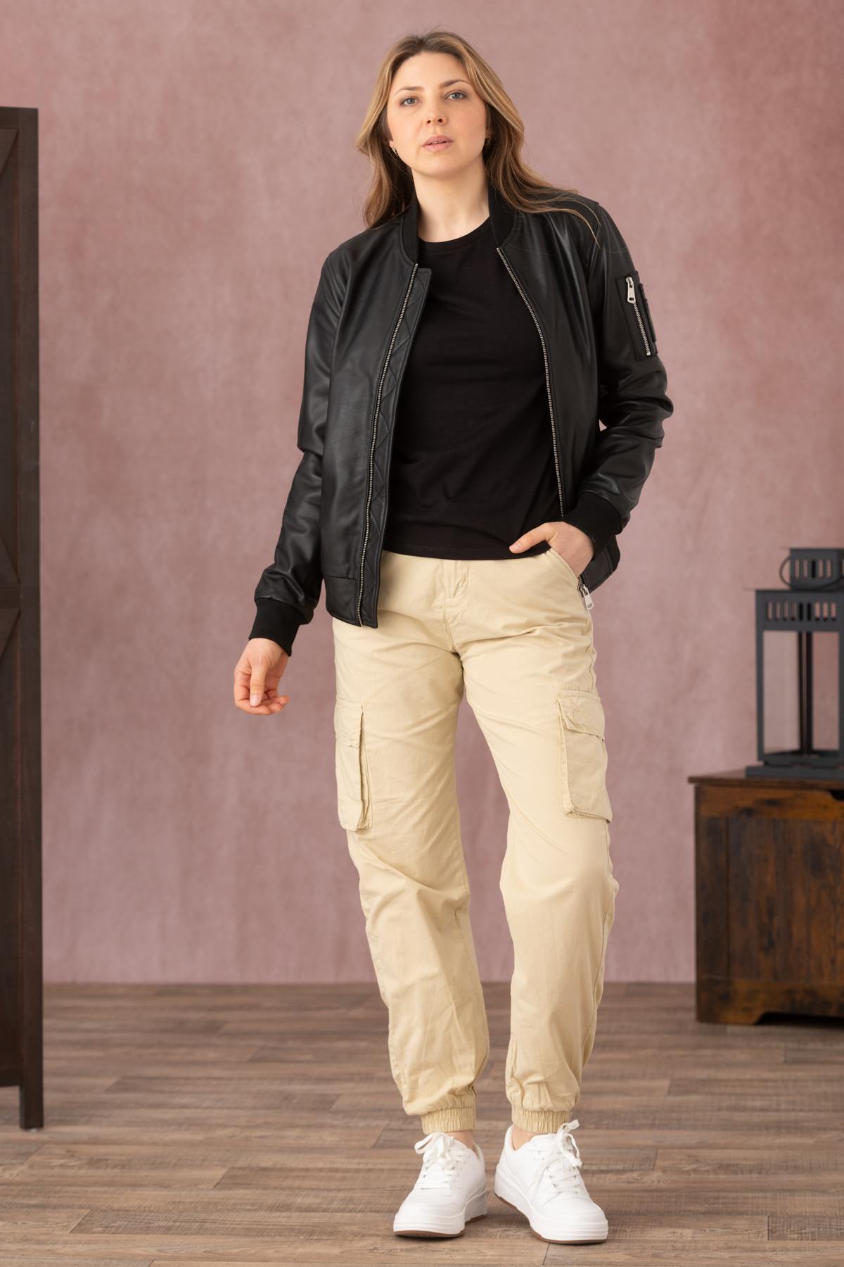 Black leather bomber jacket for women - Image n°10