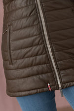 Brown leather down jacket with furry hood - Image n°4