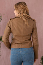 Slim-fit biker jacket in soft maroon washed sheepskin. - Image n°5