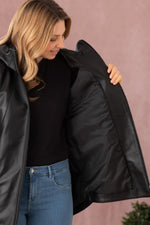 Leather jacket with black pearl hood urban chic style - Image n°9