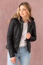 Soft black lambsheep leather jacket with hood. A year-round classic. - Image n°1