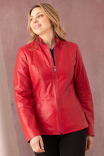 Red lambskin jacket, slim fit, moto collar-lightweight for spring. - Image n°9