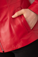 Red lambskin jacket, slim fit, moto collar-lightweight for spring. - Image n°7