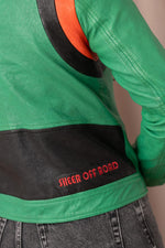 Vivid green lambskin jacket with a biker collar and relaxed fit. - Image n°11