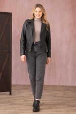 Regular fit black leather Biker Jacket - Image n°3