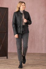 Effortless black lambskin jacket with regular cut and button details. - Image n°9