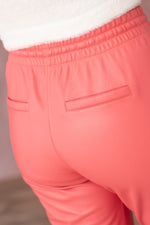 Dark Pink Casual Leather Joggers - Image n°3