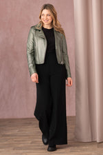A metallic dark green sheepskin biker jacket, bold and seasonless. - Image n°5