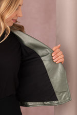 A metallic dark green sheepskin biker jacket, bold and seasonless. - Image n°9