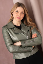 A metallic dark green sheepskin biker jacket, bold and seasonless. - Image n°7