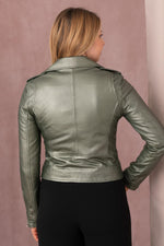A metallic dark green sheepskin biker jacket, bold and seasonless. - Image n°3