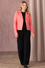 Dark pink leather Biker Jacket - Image n°3