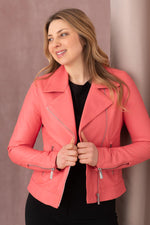Dark pink leather Biker Jacket - Image n°5