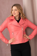 Dark pink leather Biker Jacket - Image n°1