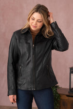 Black leather jacket with shirt collar - Image n°7