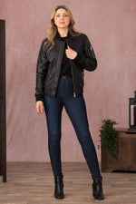 Black leather bomber jacket for women - Image n°10