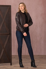 Rich brown lambskin jacket, slim fit, bomber collar and zip pockets. - Image n°7