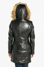Mid-length lambskin coat with detachable hood for chic autumn wear. - Image n°10