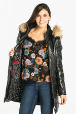 Mid-length lambskin coat with detachable hood for chic autumn wear. - Image n°8