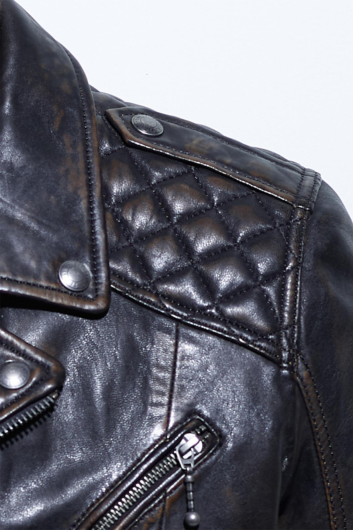 Black aged biker leather jacket - Image n°5