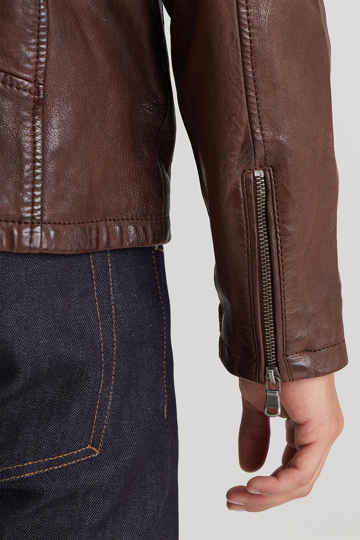 Lambskin biker jacket with detachable hood. Daytona's style. - Image n°6