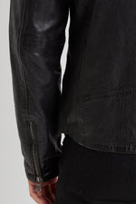 Black leather jacket with biker collar and removable facing - Image n°7