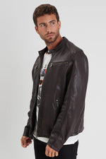 Brown lambskin jacket with detachable hood and zip sleeves. - Image n°4
