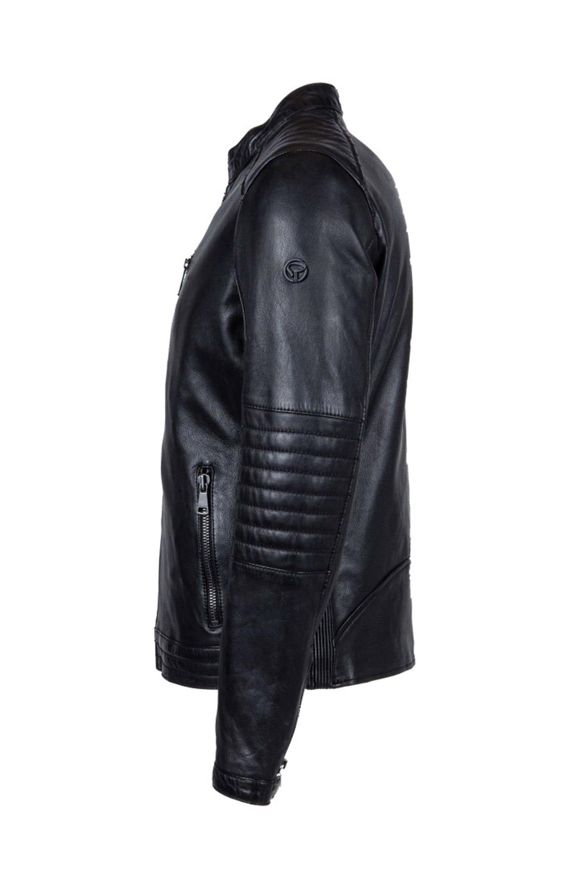 Black leather jacket with biker collar - Image n°10