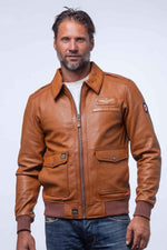 Camel sheepskin jacket with RAF heritage. Soft, light, and versatile. - Image n°1