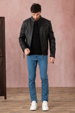 Lambskin biker jacket by Redskins, zipped and sleek in black. - Image n°4