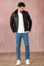 Biker-style sheep leather jacket by Redskins with detachable hood. - Image n°3