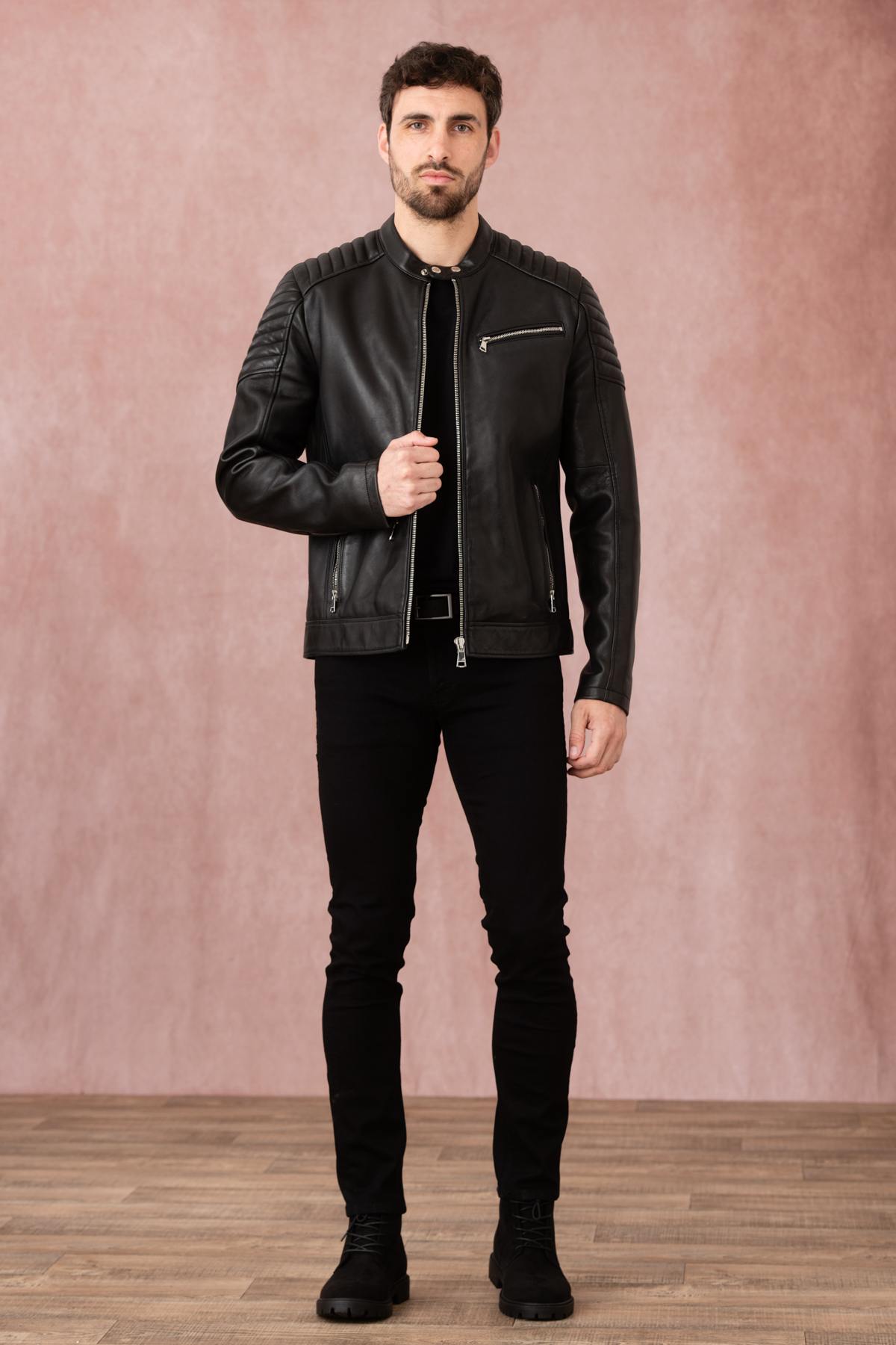 Redskins' Martini Pickle: a black sheepskin jacket with biker style. - Image n°2