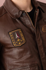 Embroidered brown leather bomber jacket - Image n°3