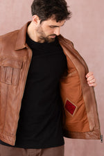 Leather jacket with shirt collar and chest pockets - Image n°7
