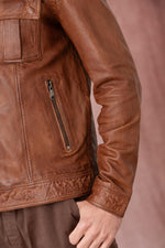 Leather jacket with shirt collar and chest pockets - Image n°8