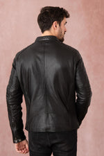 Black leather jacket with biker collar - Image n°4
