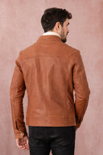 Tan leather biker-collar jacket - Image n°7