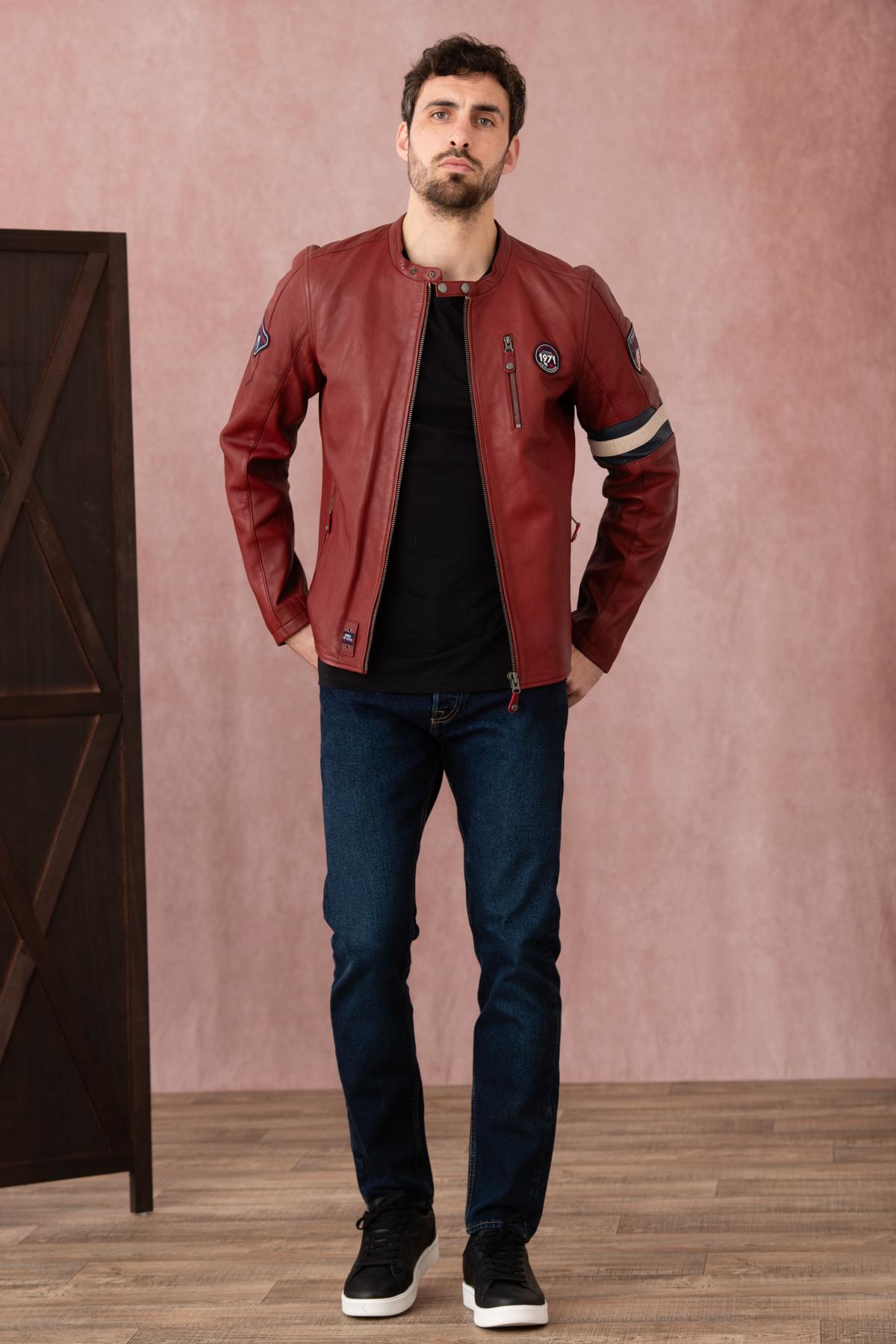 Dark red lambskin jacket, Steve McQueen-inspired. Soft and timeless. - Image n°3