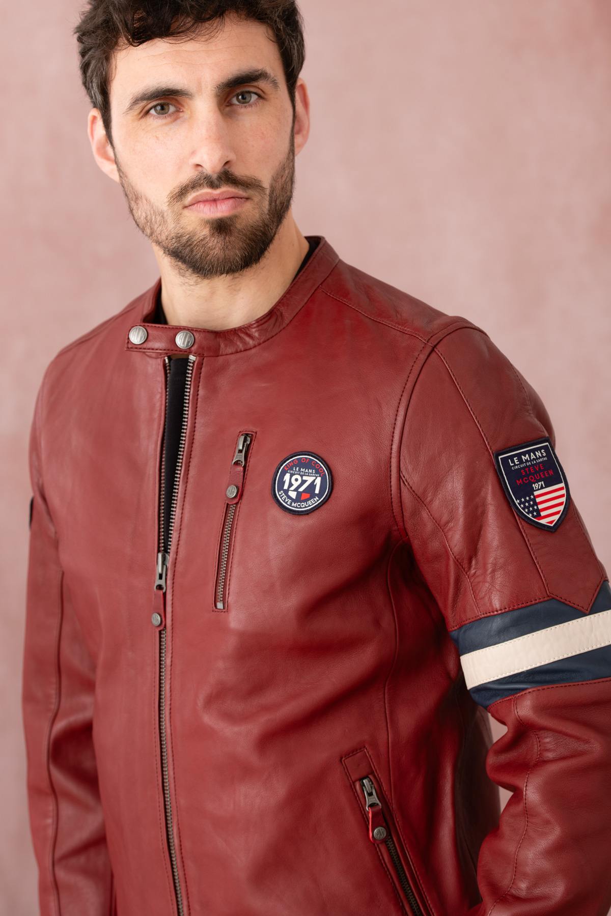Dark red lambskin jacket, Steve McQueen-inspired. Soft and timeless. - Image n°7