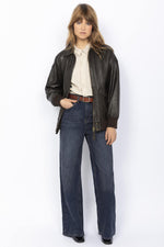 Washed lambskin aviator jacket. Oversized fit, zip and snap pockets. - Image n°1