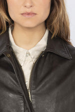 Washed lambskin aviator jacket. Oversized fit, zip and snap pockets. - Image n°7