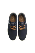 Navy blue and cognac textile sneakers - Image n°4