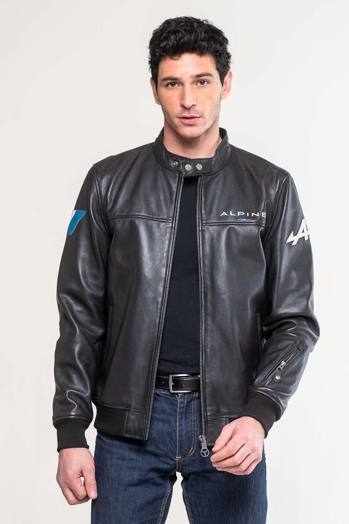 Smooth black sheep leather jacket, biker-inspired with Alpine details. - Image n°2