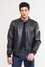 Smooth black sheep leather jacket, biker-inspired with Alpine details. - Image n°2