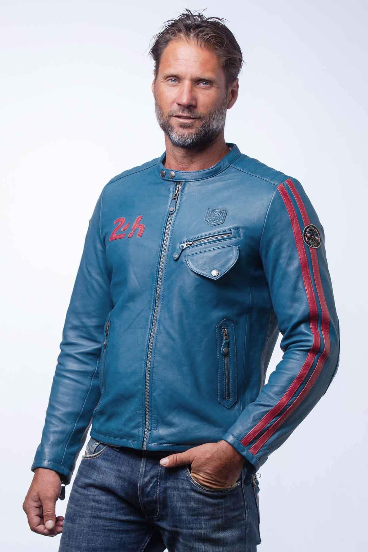 Ocean blue lambskin jacket, inspired by Le Mans racing heritage. - Image n°3