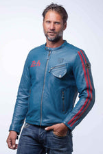 Ocean blue lambskin jacket, inspired by Le Mans racing heritage. - Image n°3